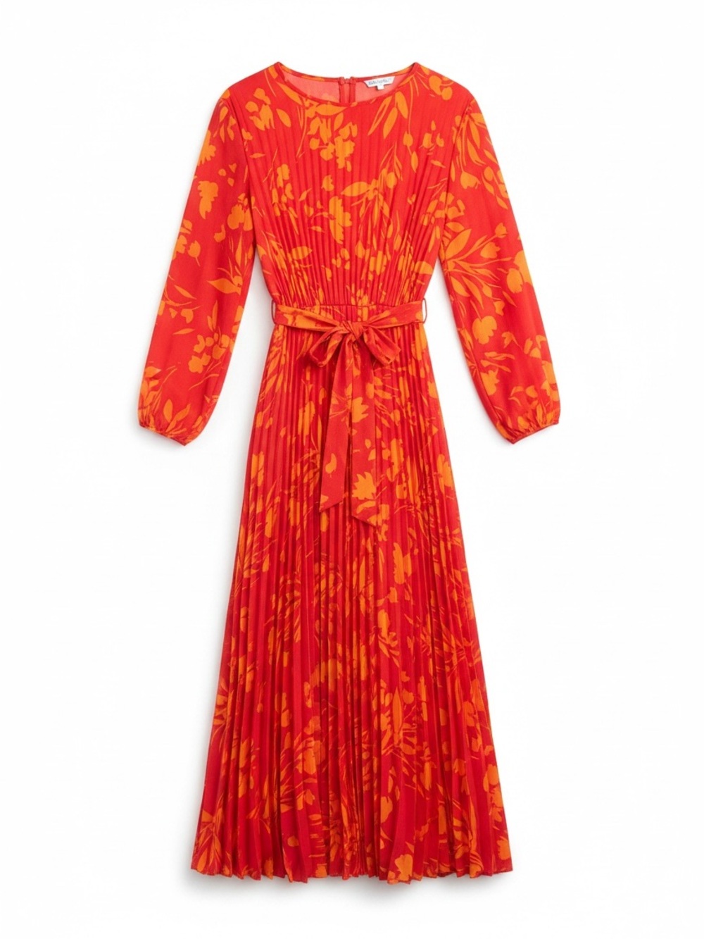 Motivi Georgette Botanical Print Pleated Midi Dress Red Orange Size 8 - Picture 3 of 9